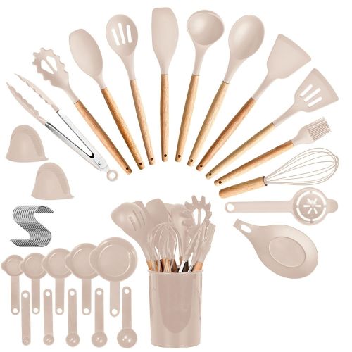 35Pcs Kitchen Cooking Utensils Set Spatula Set Baking Utensil Set Kitchen Accessories Necessities with Holder Egg Whisk Separator Tong Turner Spoons C